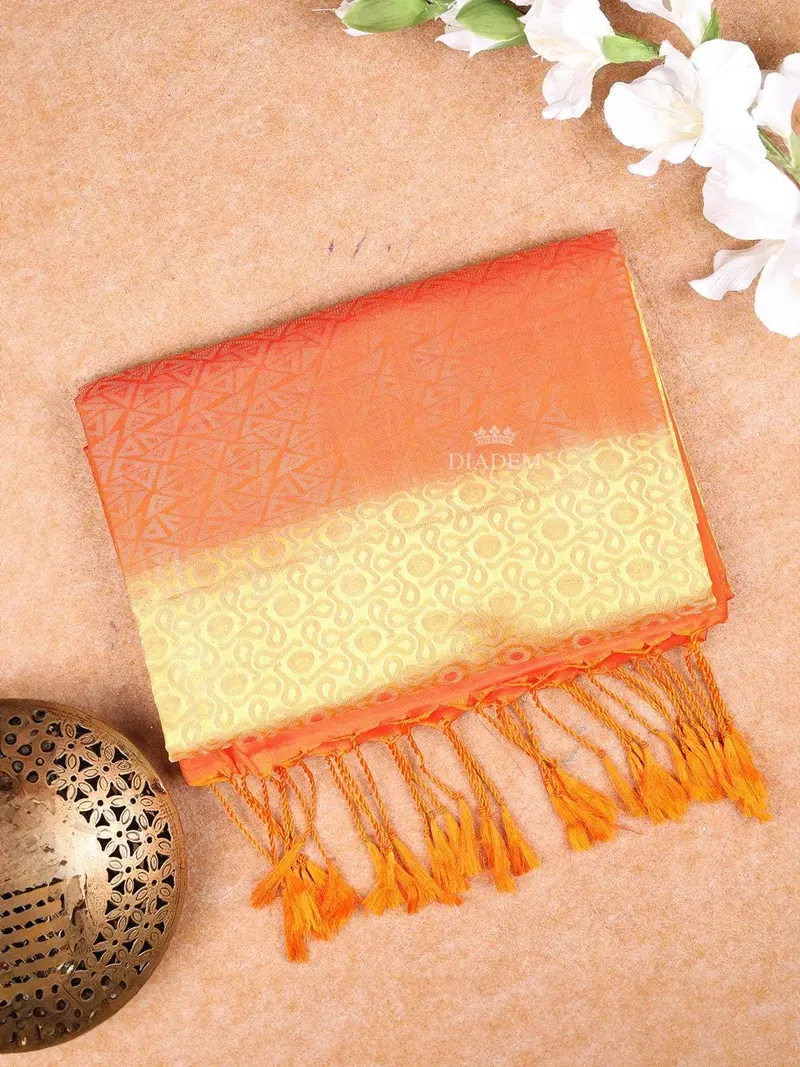Orange Soft Silk Saree With Zari Butta Design On The Body With Contrast Border 1