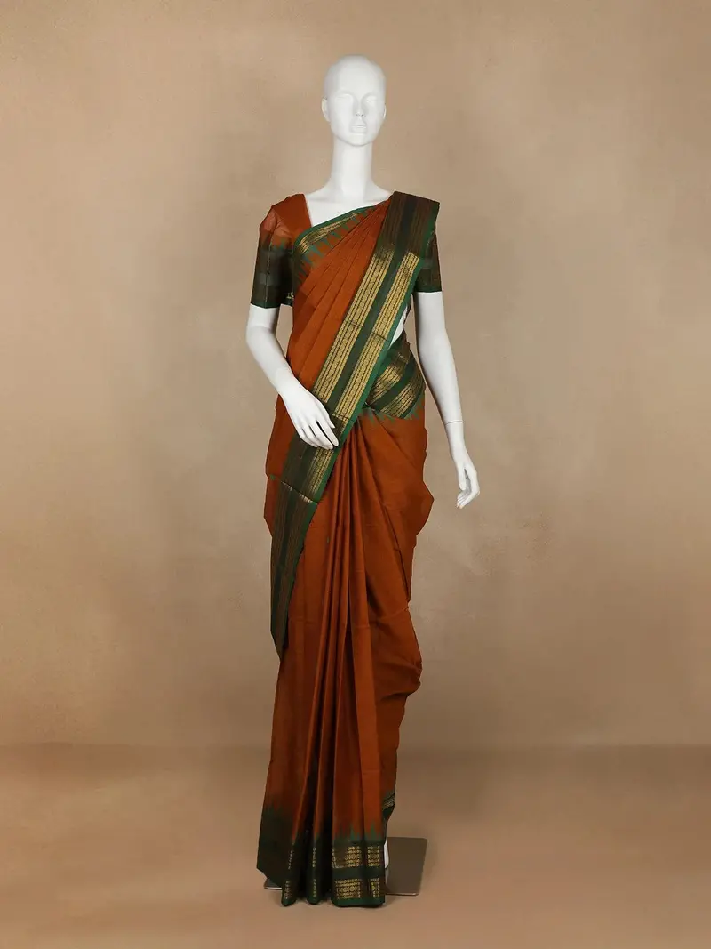 Orange Solid Cotton Casual Saree 1