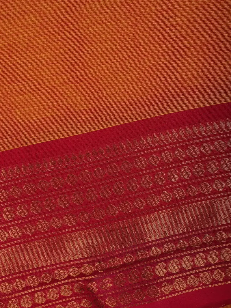 Orange Solid Cotton Saree Print Border 2