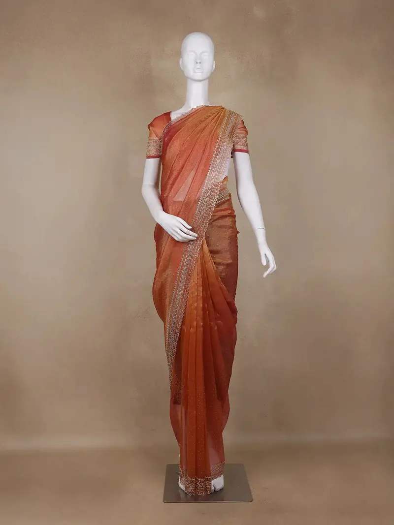 Orange Solid Design Georgette Saree 1