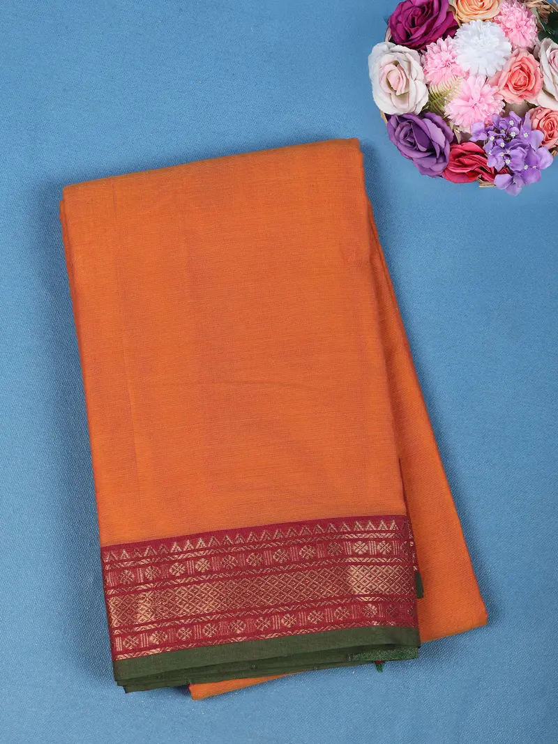 Orange Solid Design Pure Cotton Saree 1