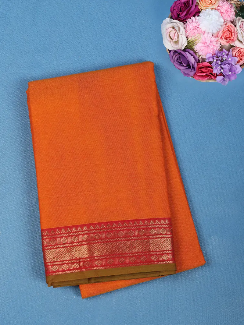Orange Solid Design Pure Cotton Saree 1