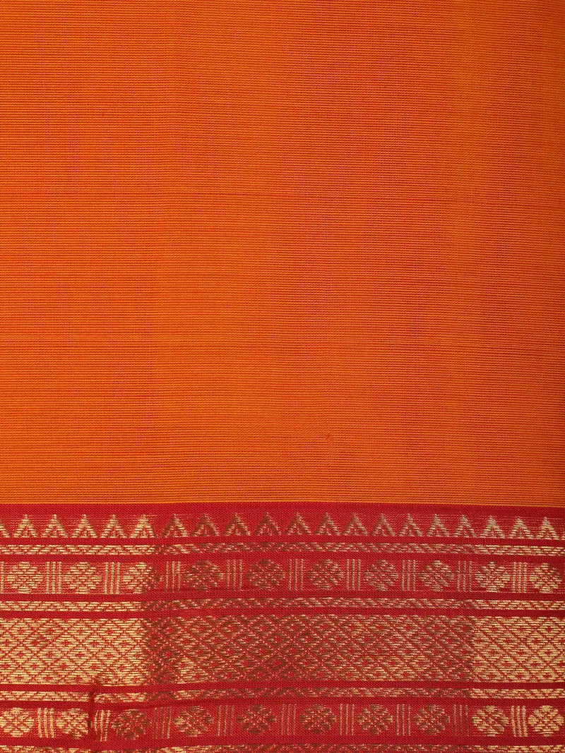 Orange Solid Design Pure Cotton Saree 2
