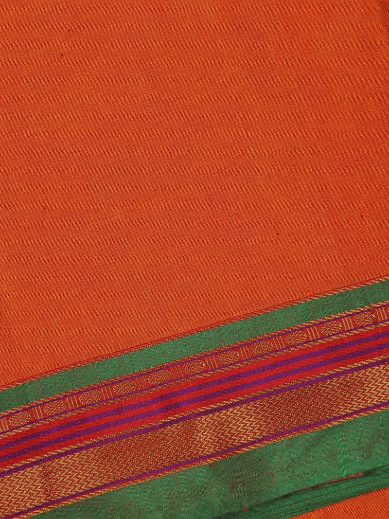 Orange Solid Design Semi Silk Cotton Saree With Contrast Border 2