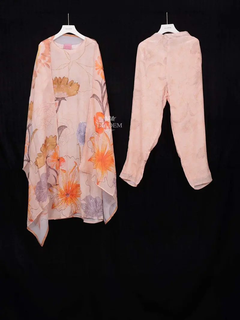 Orange Straight Cut Salwar Suit For Women Adorned With Glitter And Flower Design With Dupatta 1
