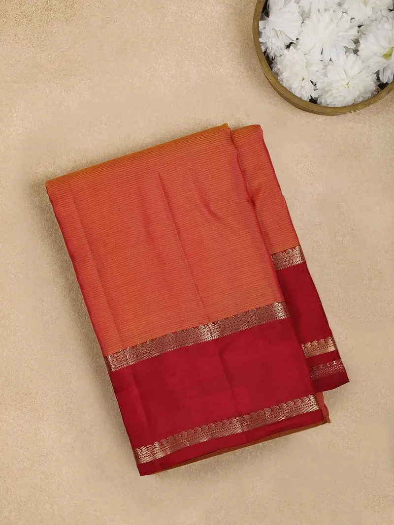 Orange Stripes Woven Pure Kanchipuram Silk Saree 1
