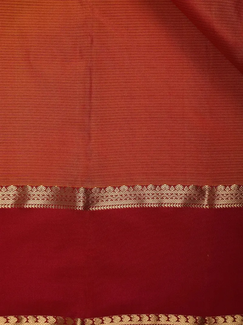 Orange Stripes Woven Pure Kanchipuram Silk Saree 2