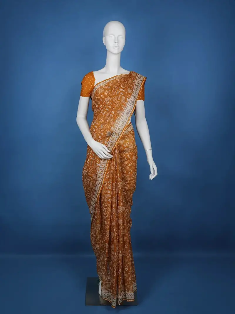 Orange Warli Designed Soft Silk Saree 1