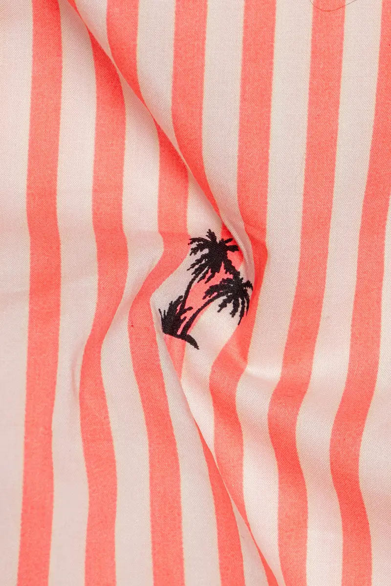 Orange With White Checked And Striped Premium Cotton Designer Shirt 3