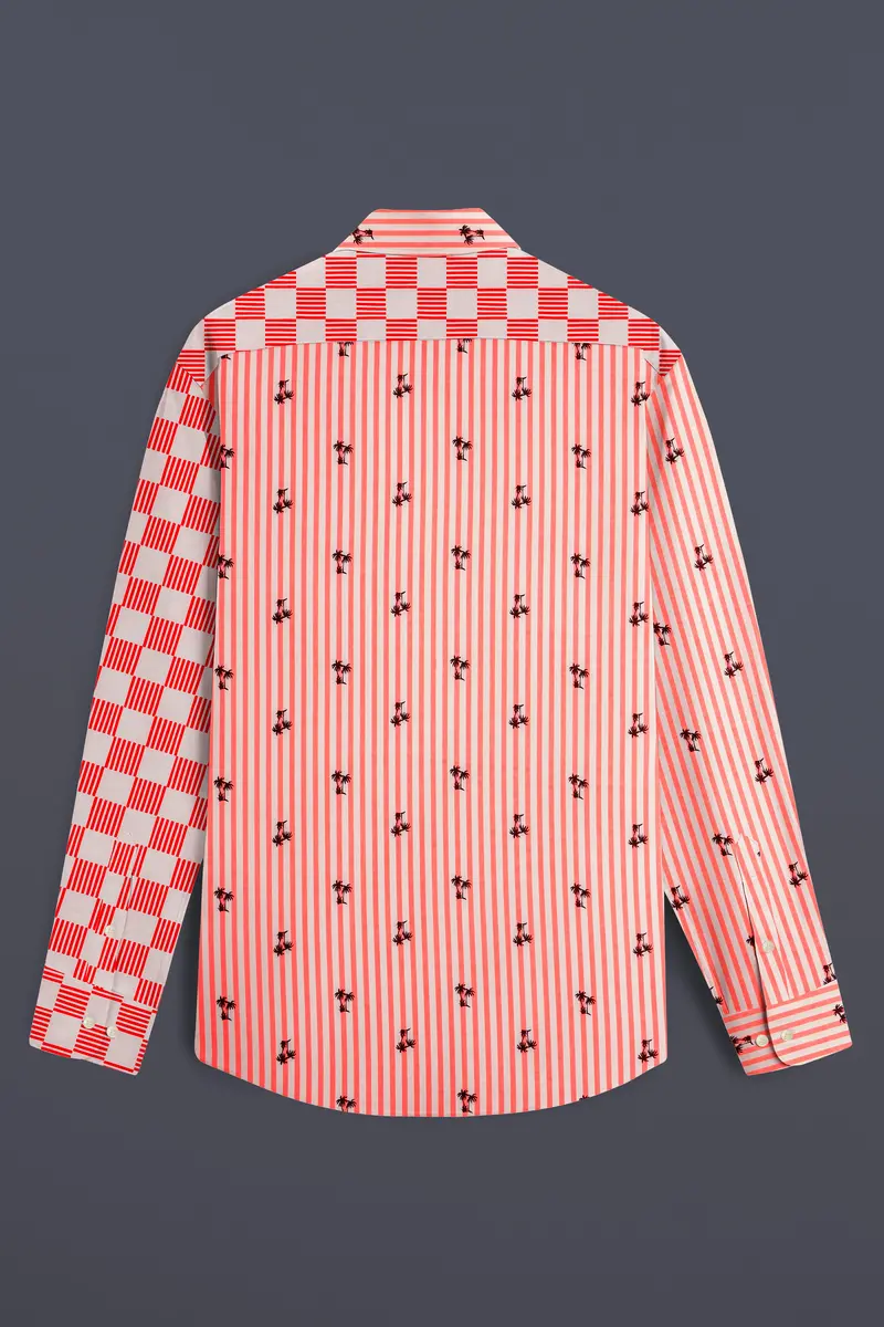 Orange With White Checked And Striped Premium Cotton Designer Shirt 7