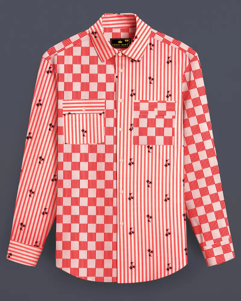 Orange With White Checked And Striped Premium Cotton Designer Shirt 8