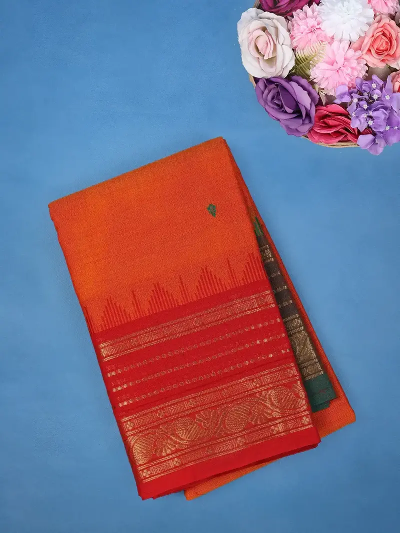 Orange Woven Design Pure Cotton Saree 1