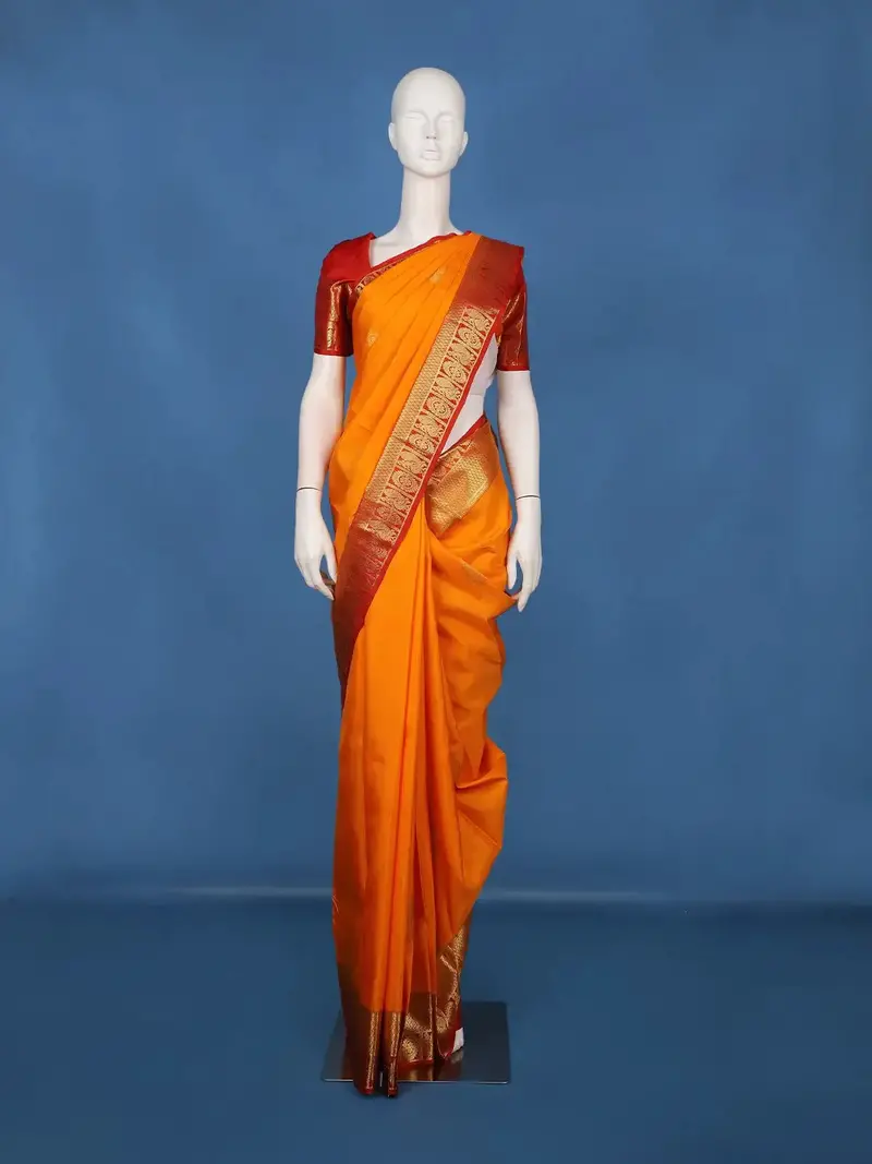 Orange Zari Woven Design Pure Kanchipuram Silk Saree 1