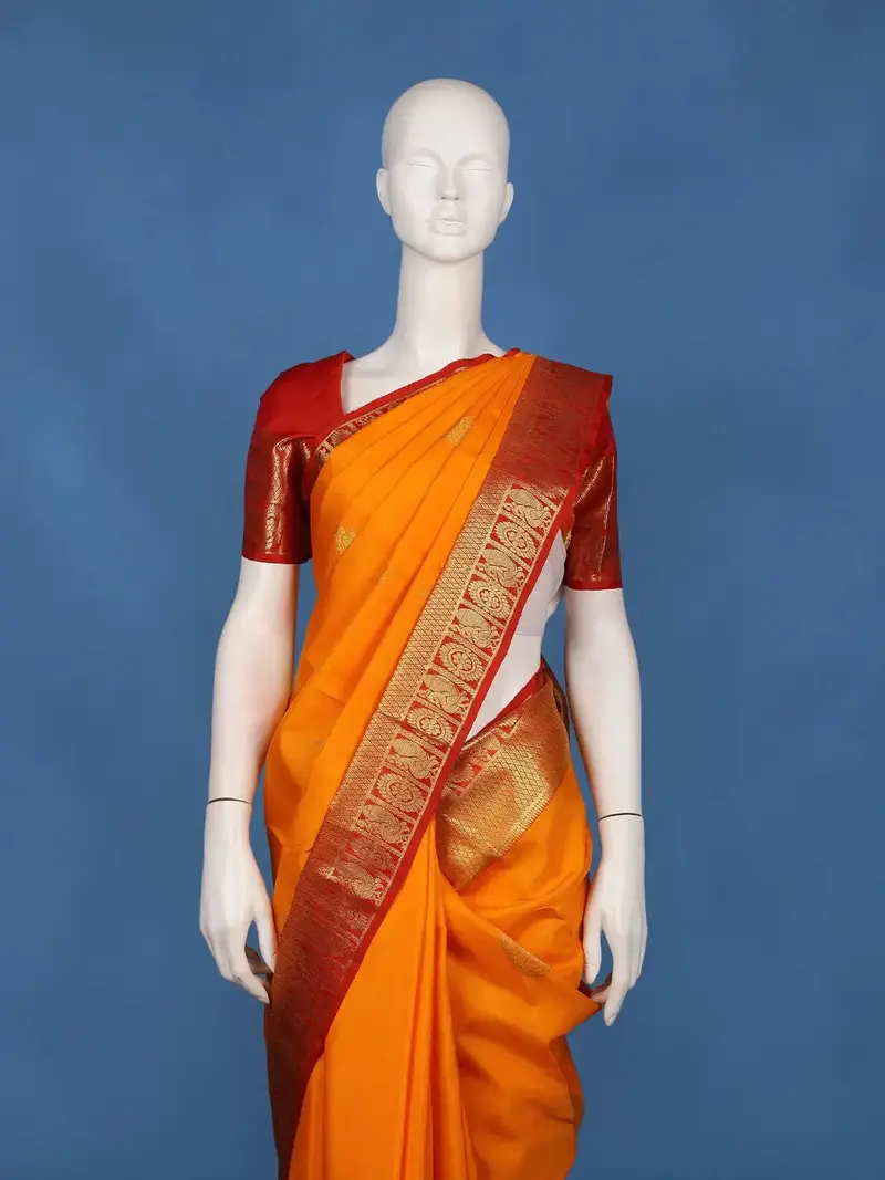 Orange Zari Woven Design Pure Kanchipuram Silk Saree 2