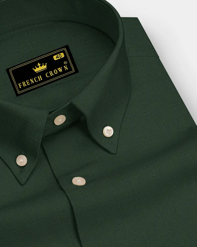 Orbit-Space Green Luxurious Linen Button Down Dress Shirt 1