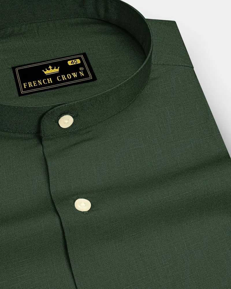 Orbit-Space Green Luxurious Linen Mandarin Dress Shirt 1