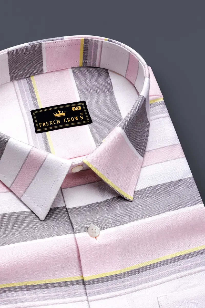 Orchid-Blossom Pink And Martini Purple Horizontal Striped Oxford Premium Cotton Casual Shirt 1