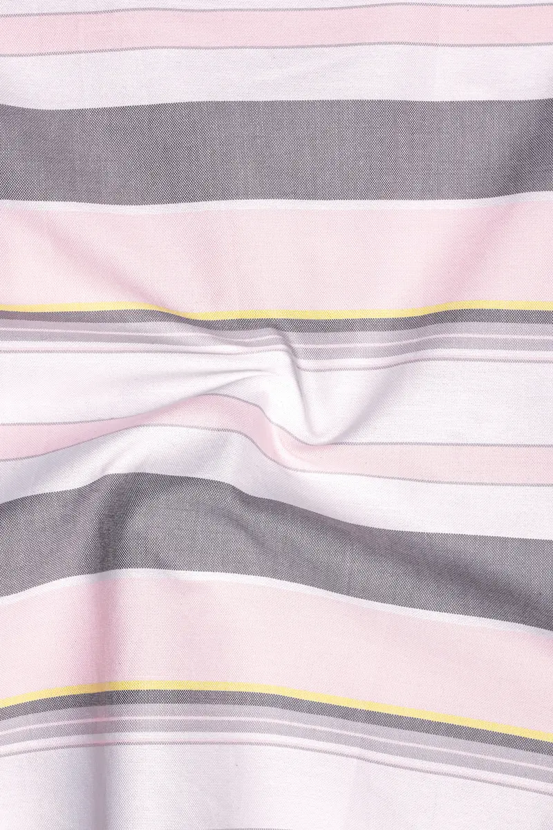 Orchid-Blossom Pink And Martini Purple Horizontal Striped Oxford Premium Cotton Casual Shirt 2