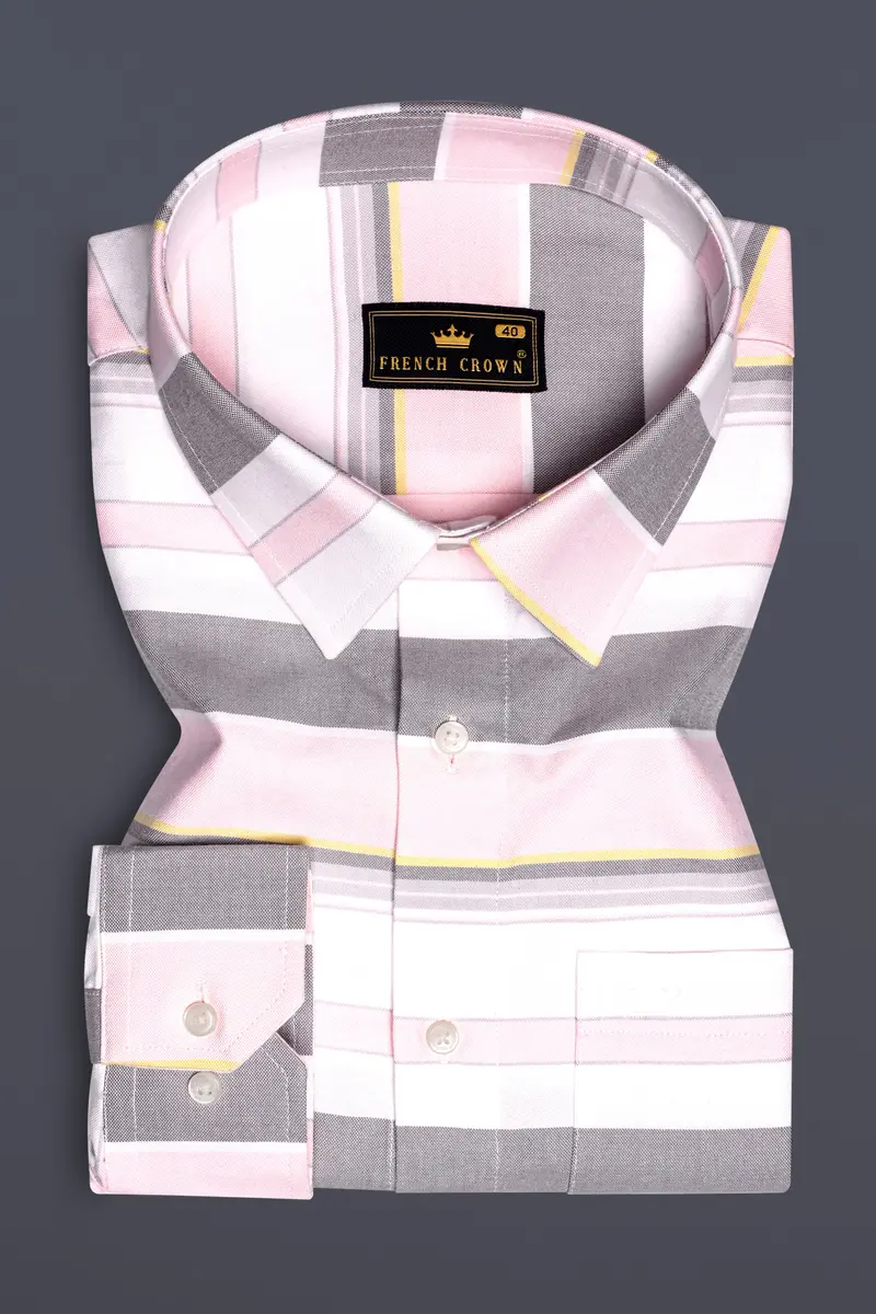 Orchid-Blossom Pink And Martini Purple Horizontal Striped Oxford Premium Cotton Casual Shirt 3