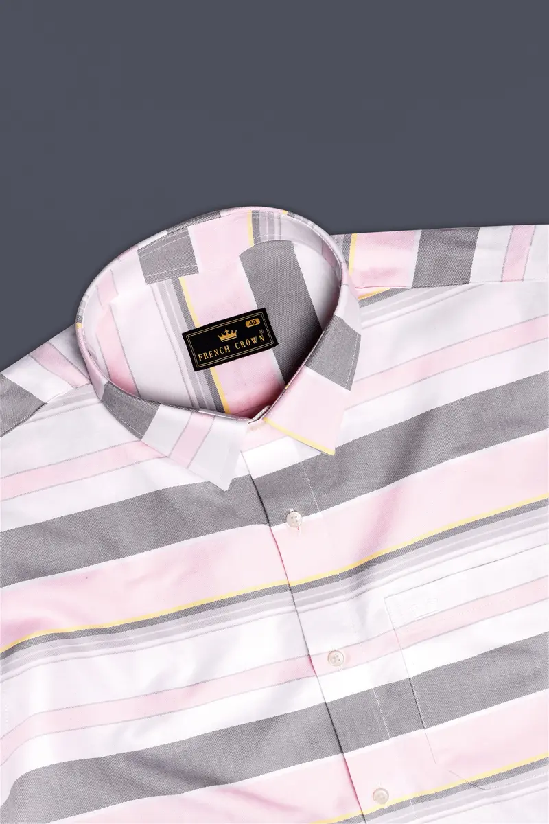 Orchid-Blossom Pink And Martini Purple Horizontal Striped Oxford Premium Cotton Casual Shirt 4