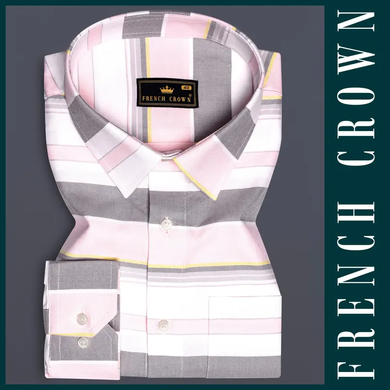 Orchid-Blossom Pink And Martini Purple Horizontal Striped Oxford Premium Cotton Casual Shirt 5