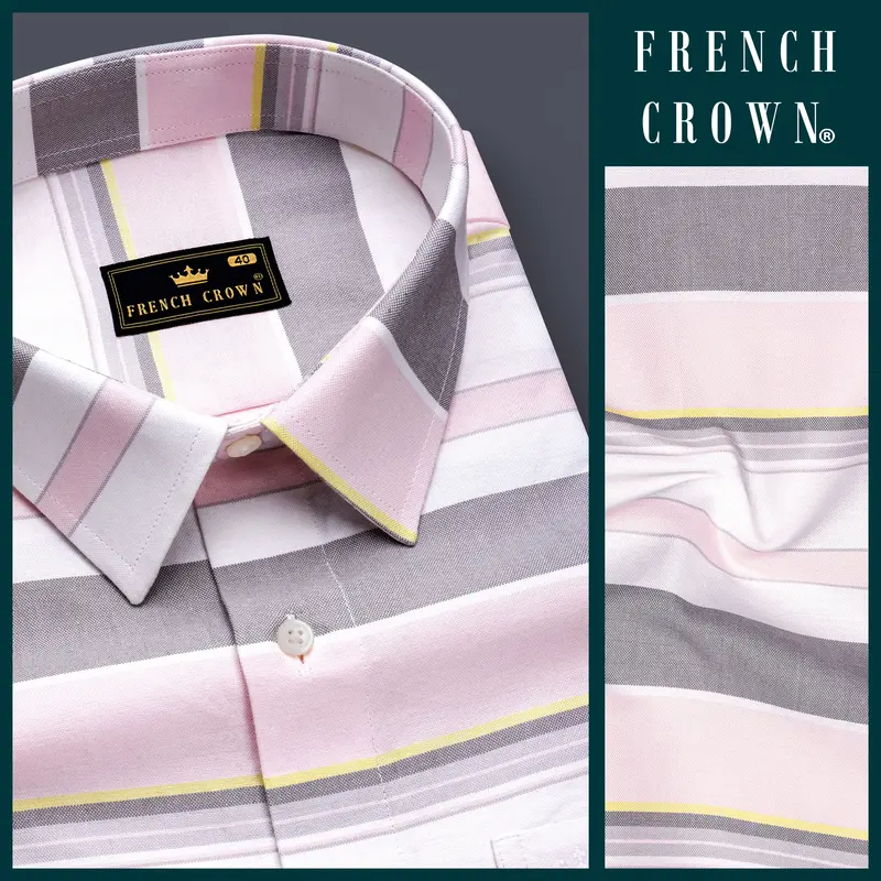 Orchid-Blossom Pink And Martini Purple Horizontal Striped Oxford Premium Cotton Casual Shirt 7