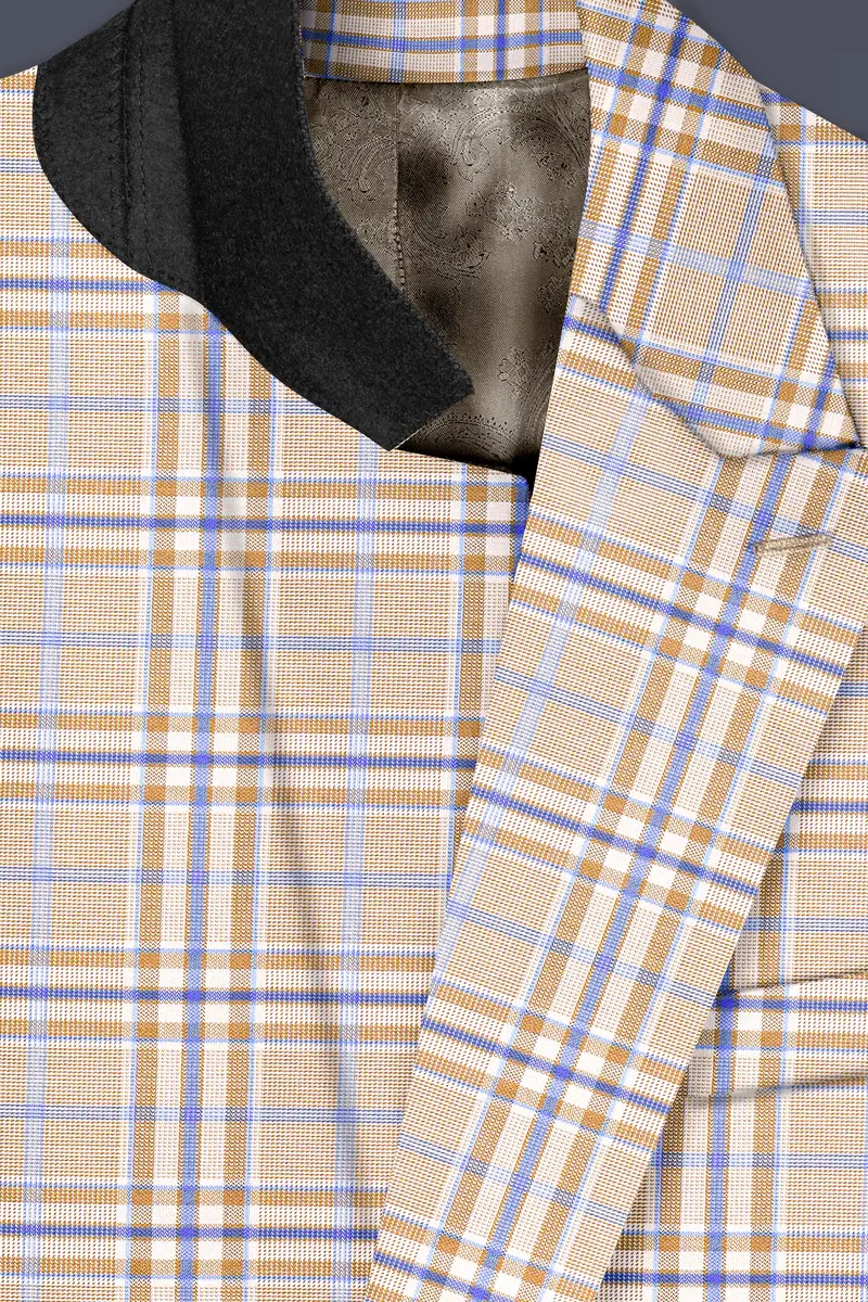 Orchid Cream And Wild Blue Plaid Wool Rich Double Breasted Blazer 4