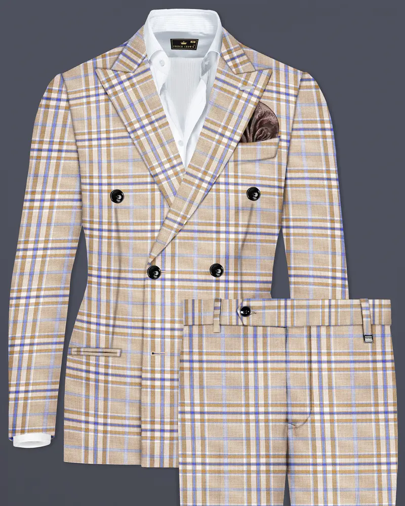 Orchid Cream And Wild Blue Plaid Wool Rich Double Breasted Suit 1