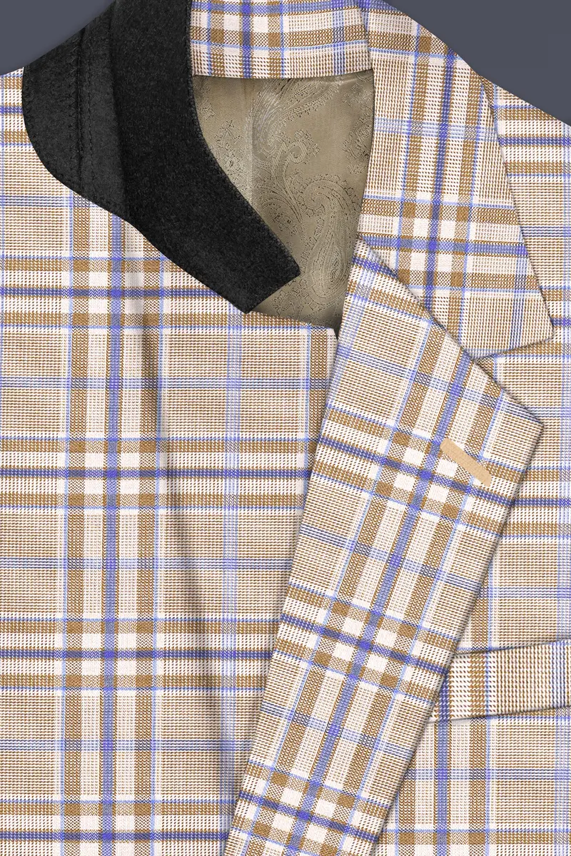 Orchid Cream And Wild Blue Plaid Wool Rich Single Breasted Blazer 4