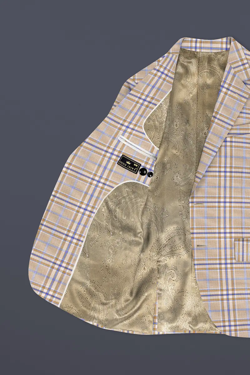 Orchid Cream And Wild Blue Plaid Wool Rich Single Breasted Blazer 5