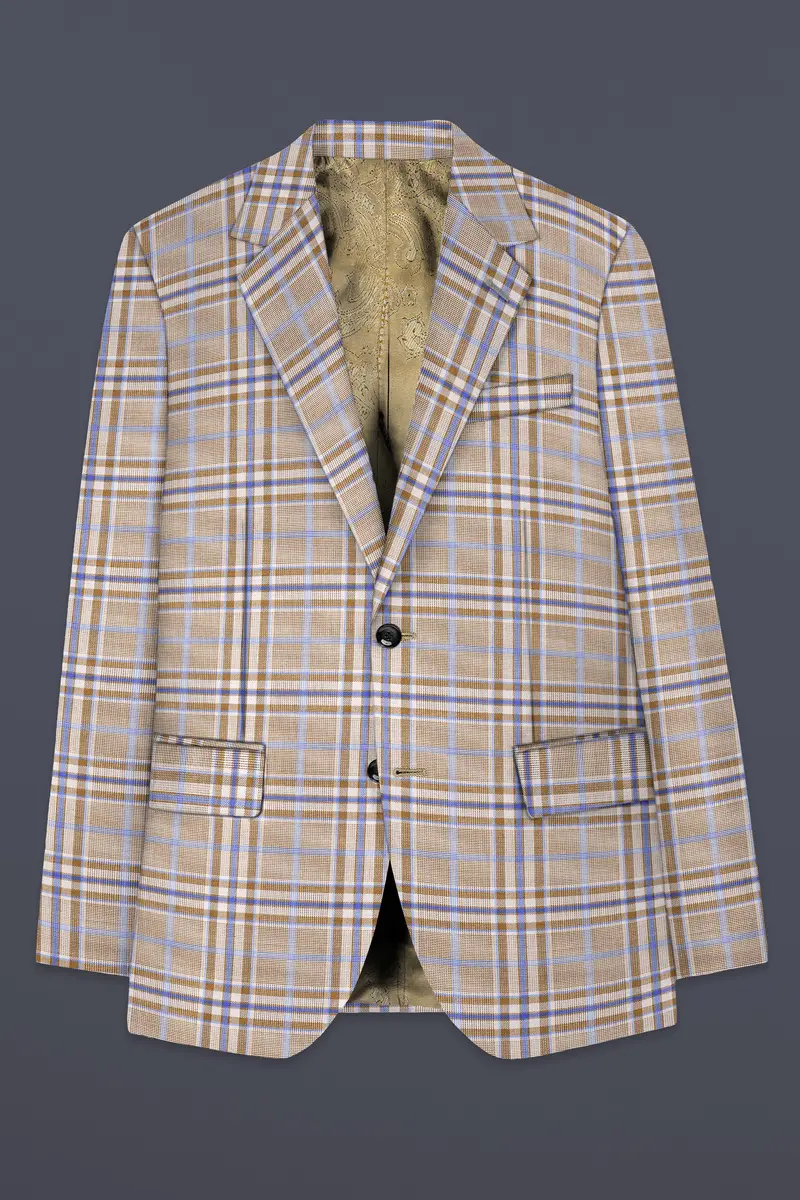 Orchid Cream And Wild Blue Plaid Wool Rich Single Breasted Blazer 7