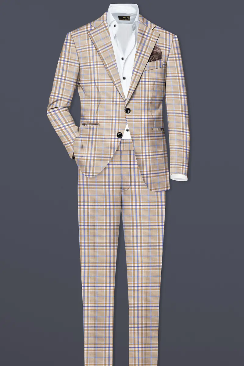 Orchid Cream And Wild Blue Plaid Wool Rich Single Breasted Blazer 9