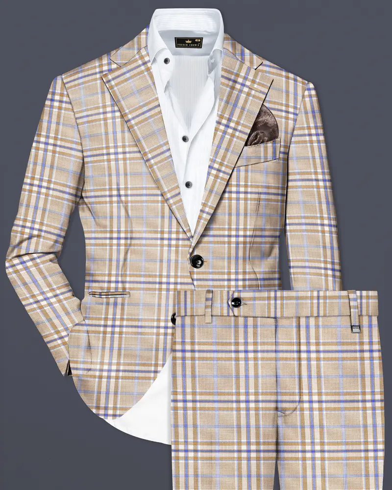 Orchid Cream And Wild Blue Plaid Wool Rich Single Breasted Suit 1
