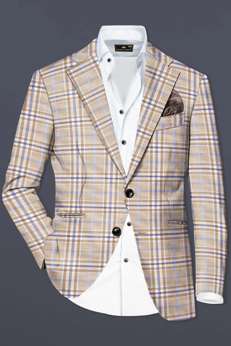 Orchid Cream And Wild Blue Plaid Wool Rich Single Breasted Suit 10