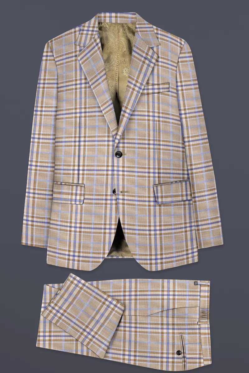 Orchid Cream And Wild Blue Plaid Wool Rich Single Breasted Suit 11