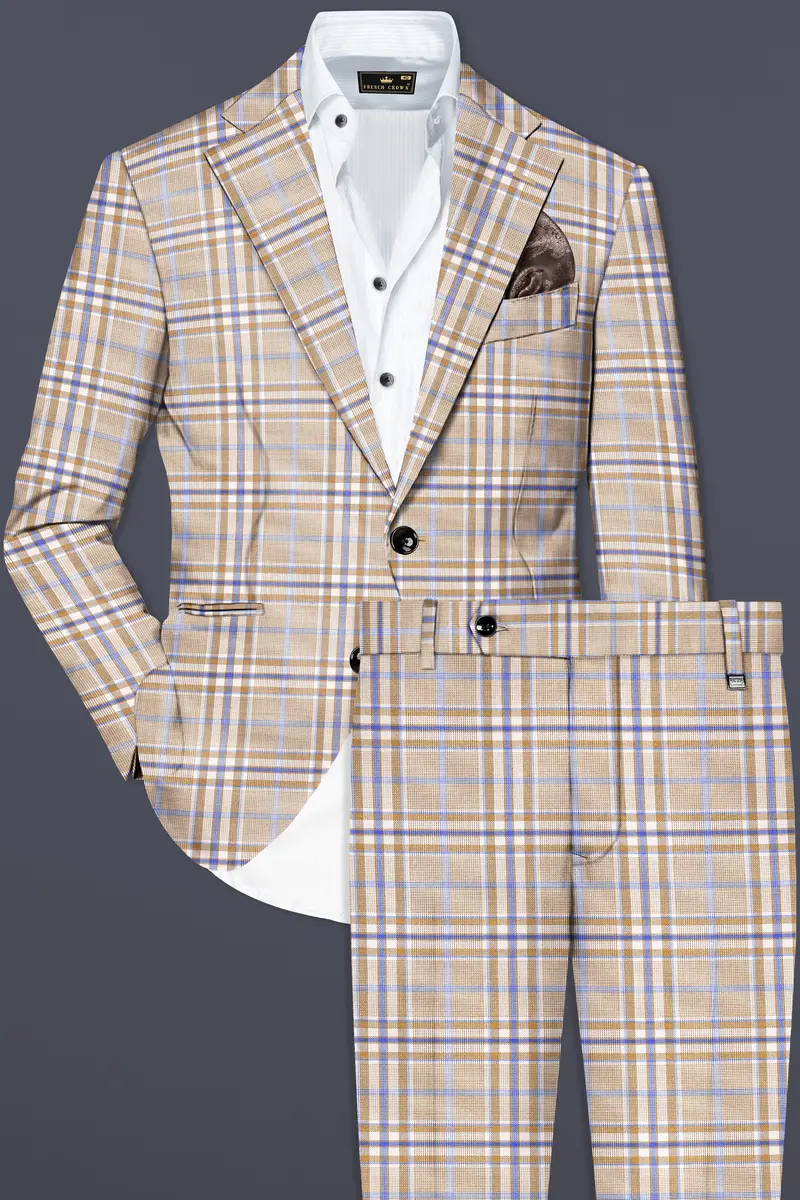 Orchid Cream And Wild Blue Plaid Wool Rich Single Breasted Suit 2