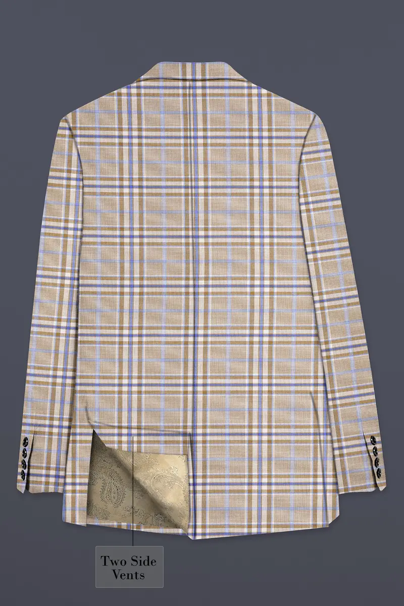 Orchid Cream And Wild Blue Plaid Wool Rich Single Breasted Suit 9