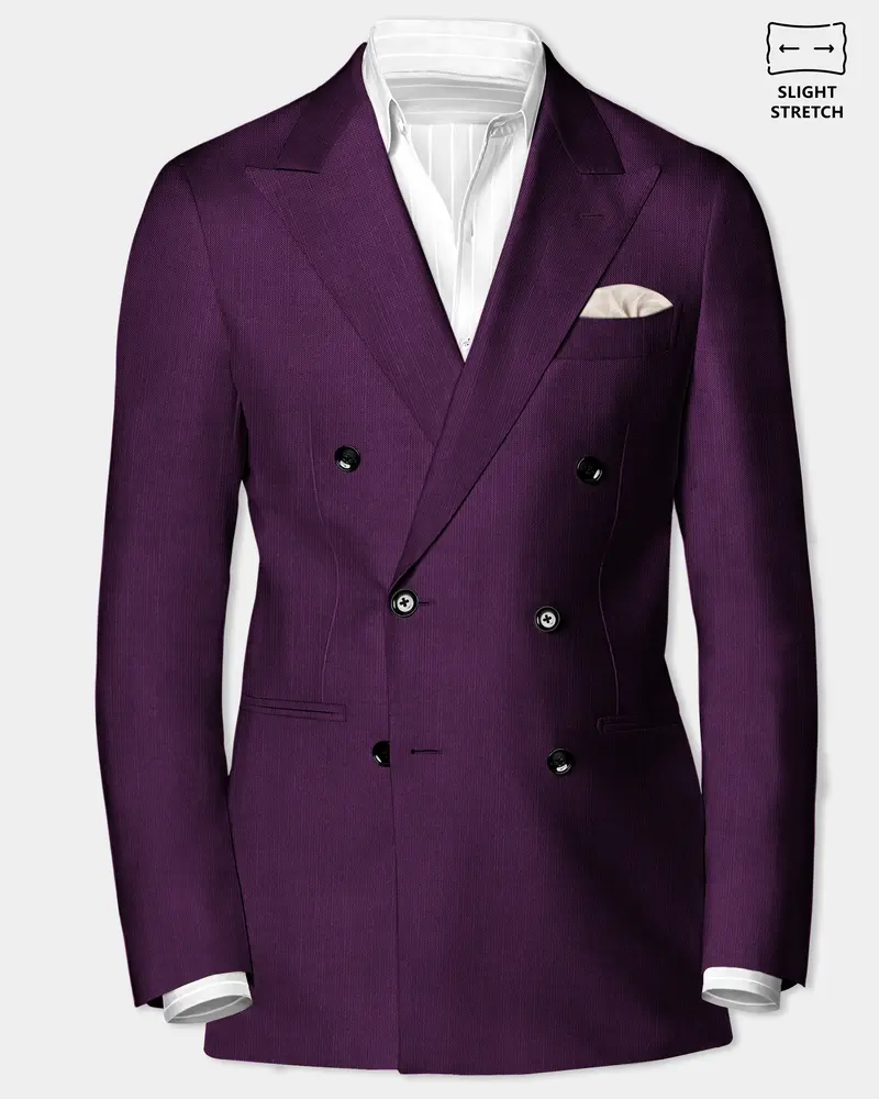 Orchid-Grape Purple Solid Wool Rich Double Breasted Slight Stretch Blazer 1