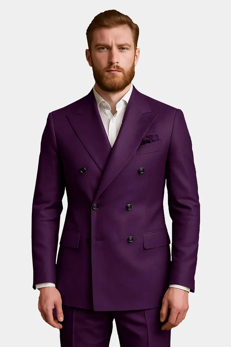 Orchid-Grape Purple Solid Wool Rich Double Breasted Slight Stretch Blazer 10