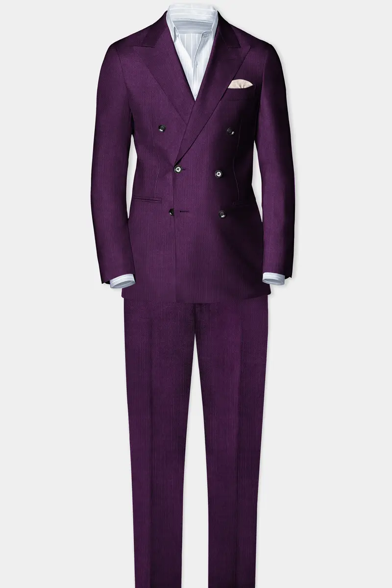 Orchid-Grape Purple Solid Wool Rich Double Breasted Slight Stretch Blazer 4