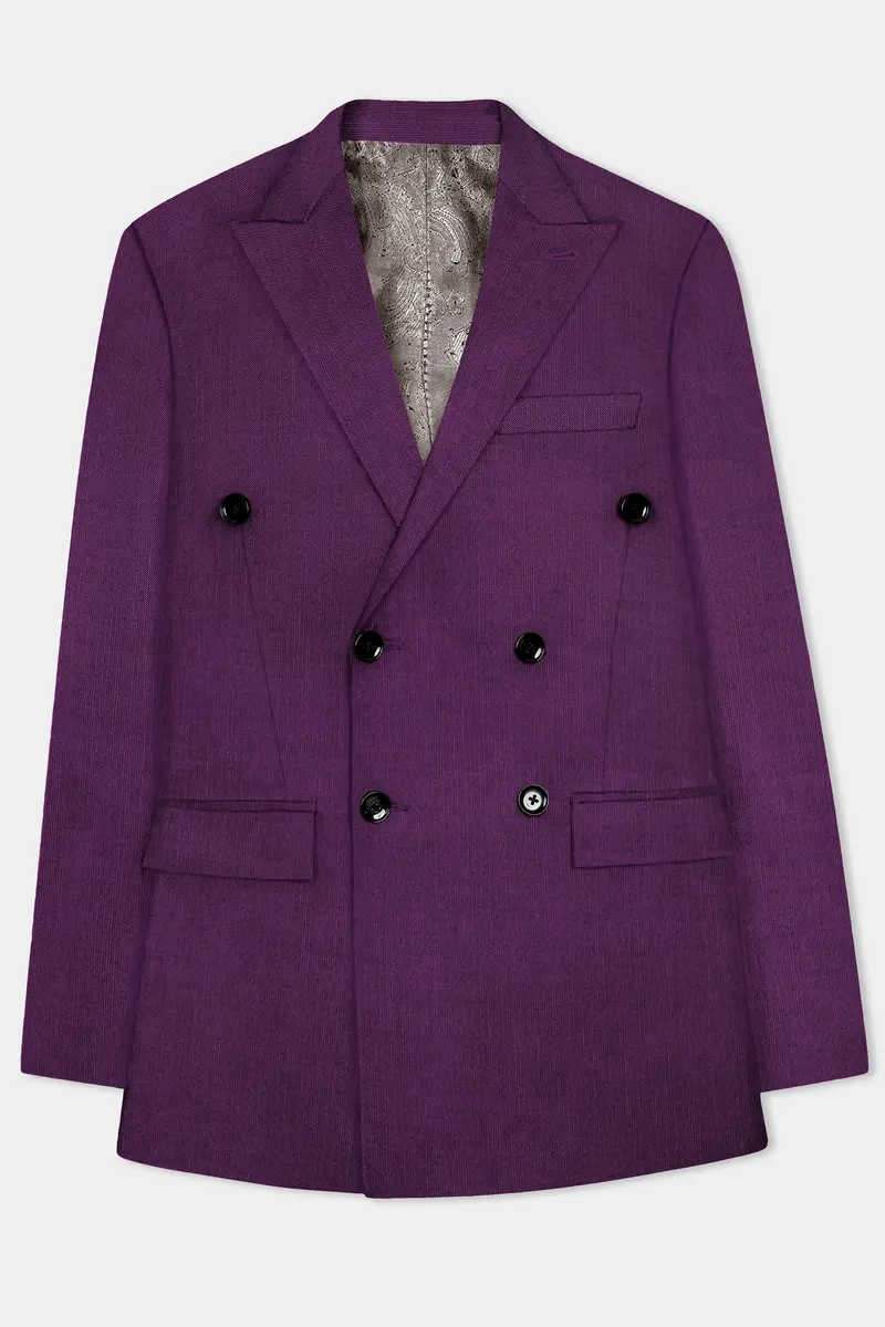 Orchid-Grape Purple Solid Wool Rich Double Breasted Slight Stretch Blazer 8