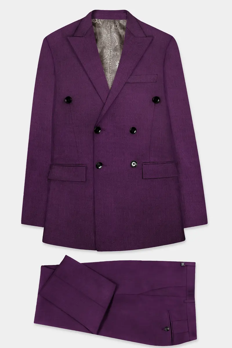 Orchid-Grape Purple Solid Wool Rich Double Breasted Slight Stretch Suit 11