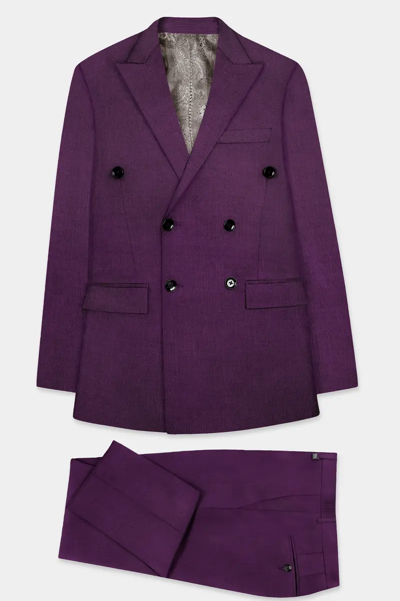 Orchid-Grape Purple Solid Wool Rich Double Breasted Slight Stretch Suit 12