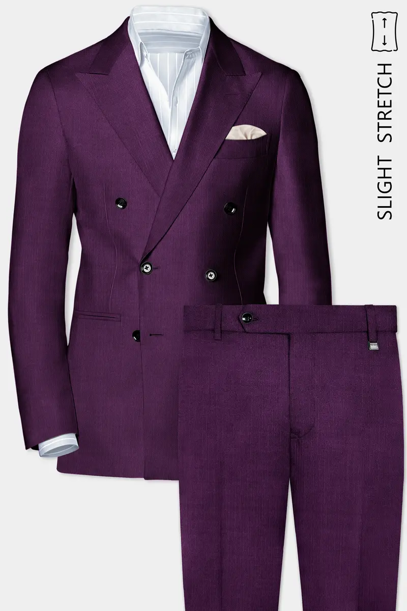Orchid-Grape Purple Solid Wool Rich Double Breasted Slight Stretch Suit 4