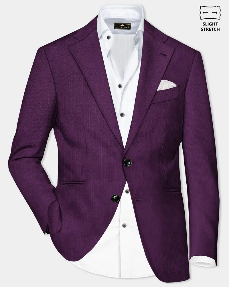 Orchid-Grape Purple Solid Wool Rich Single Breasted Slight Stretch Blazer 1