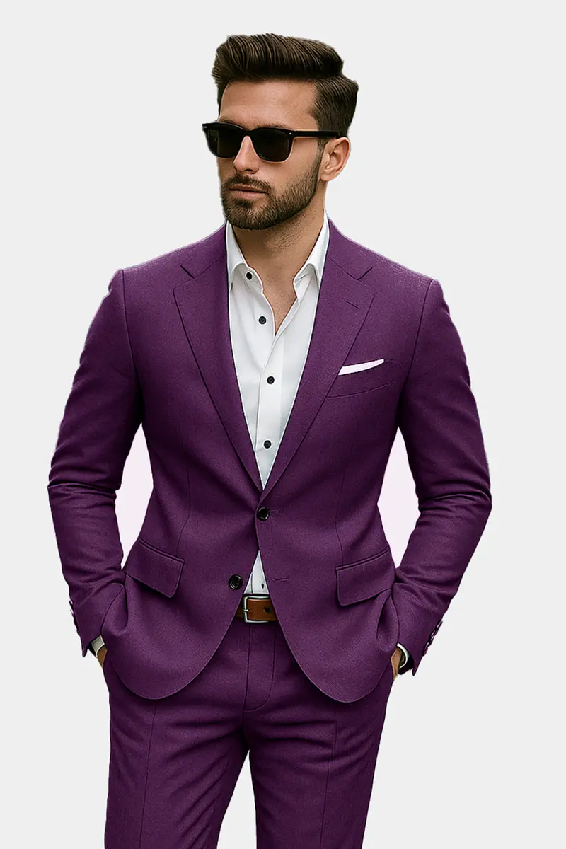 Orchid-Grape Purple Solid Wool Rich Single Breasted Slight Stretch Blazer 10