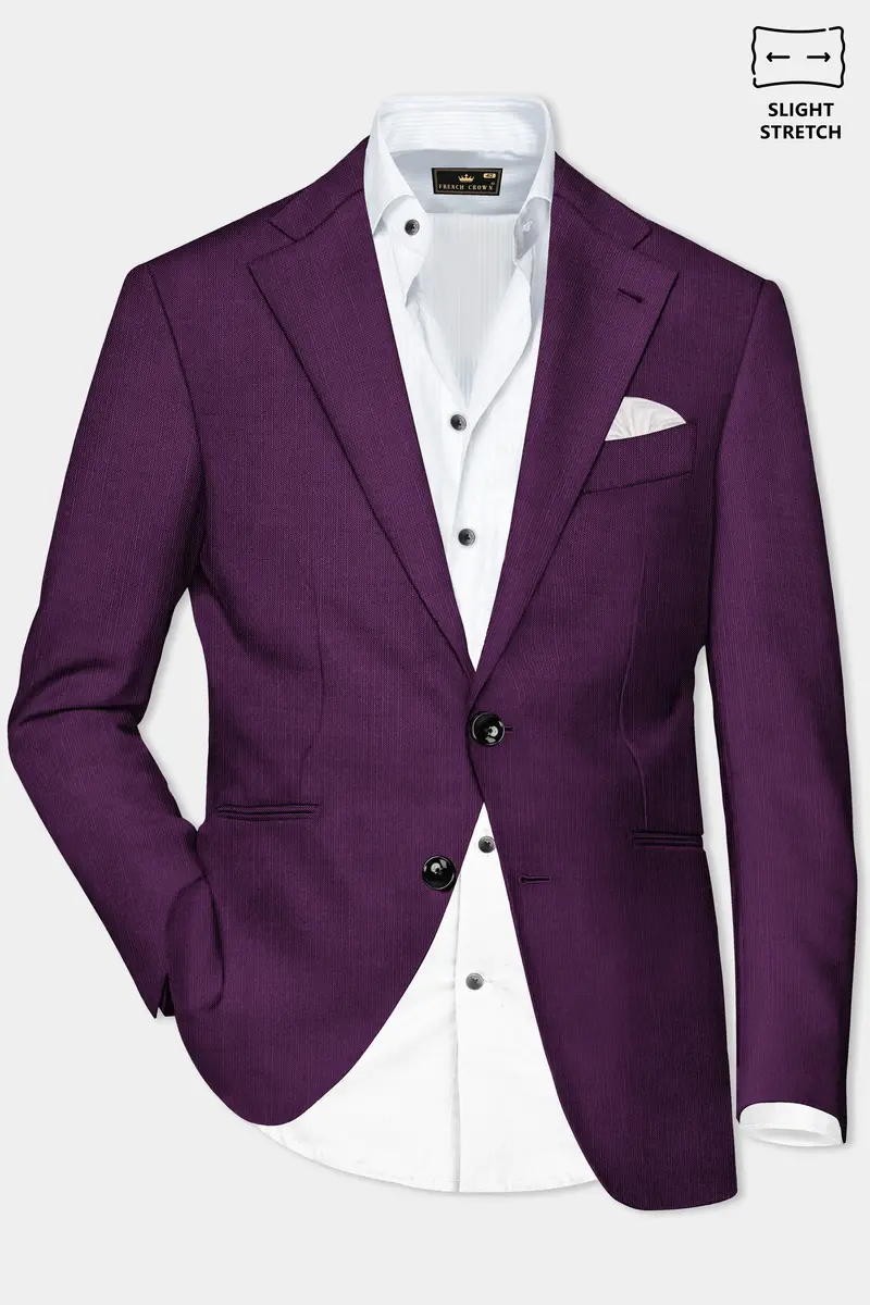 Orchid-Grape Purple Solid Wool Rich Single Breasted Slight Stretch Blazer 2
