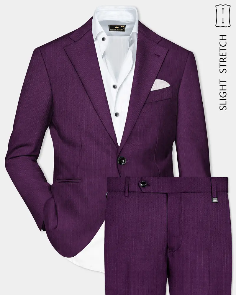 Orchid-Grape Purple Solid Wool Rich Single Breasted Slight Stretch Suit 19