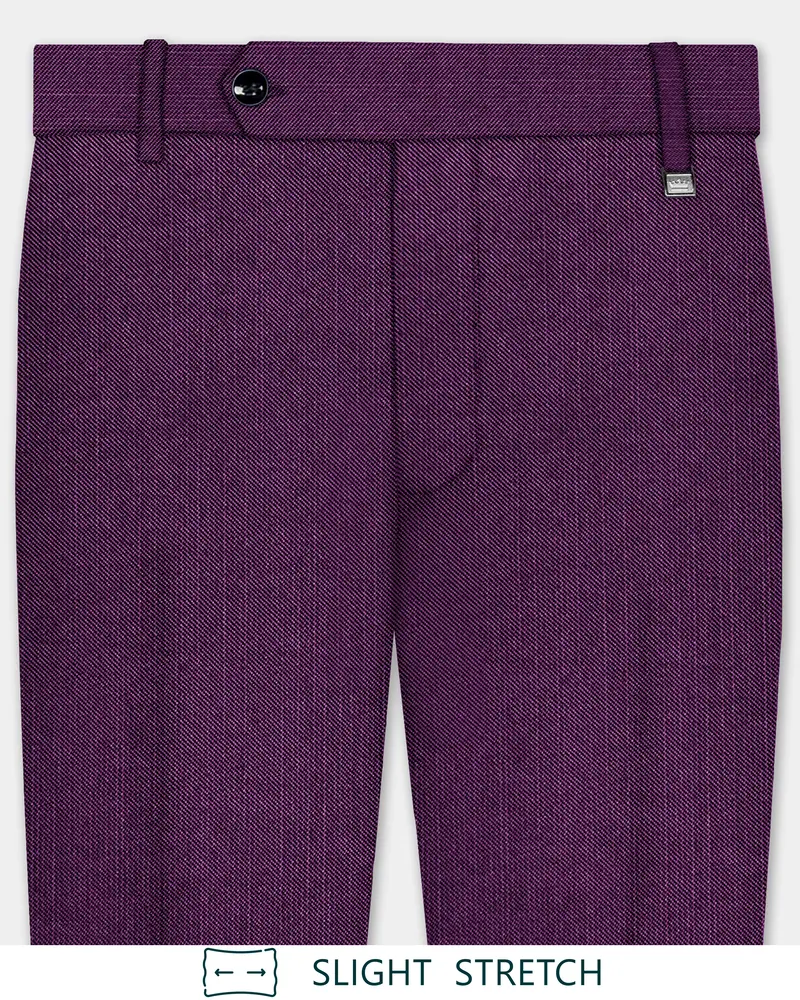 Orchid-Grape Purple Solid Wool Rich Slight Stretch Waistband Pant 1