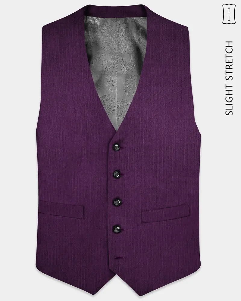 Orchid-Grape Purple Solid Wool Rich Slight Stretch Waistcoat 1